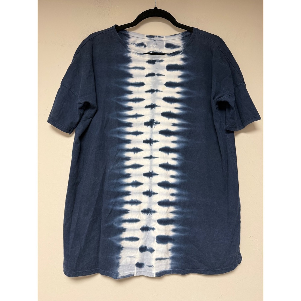 Pure Jill Tie Dye Boat Neck Elbow Sleeve Tunic Top Size S Navy‎ White Cotton